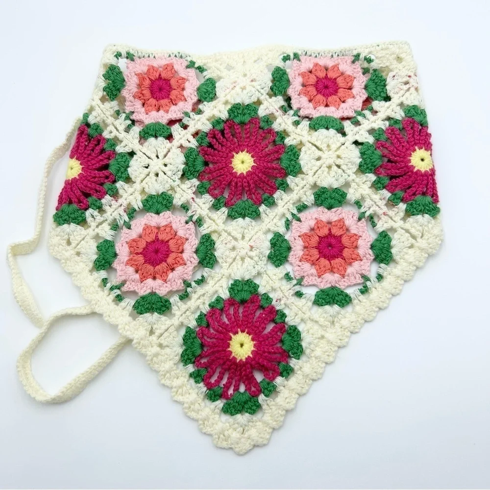 New Handmade Crochet Knitted Multicolour Floral Triangle Headband One Size